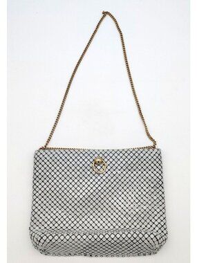 Vintage Metal Mesh Evening Bag Silver Chain Strap Clutch Purse Retro